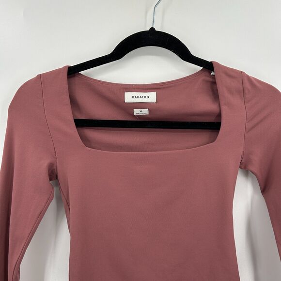 ARITZIA Babaton Mauve Rose Pink Contour Square Neck Long Sleeve Crop Top Size XS - Picture 3 of 7